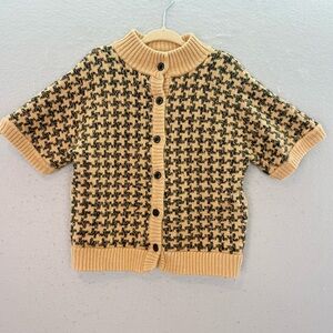 Janie & Jack little girls Houndstooth Cardigan Sweater Tan black short sleeves 6